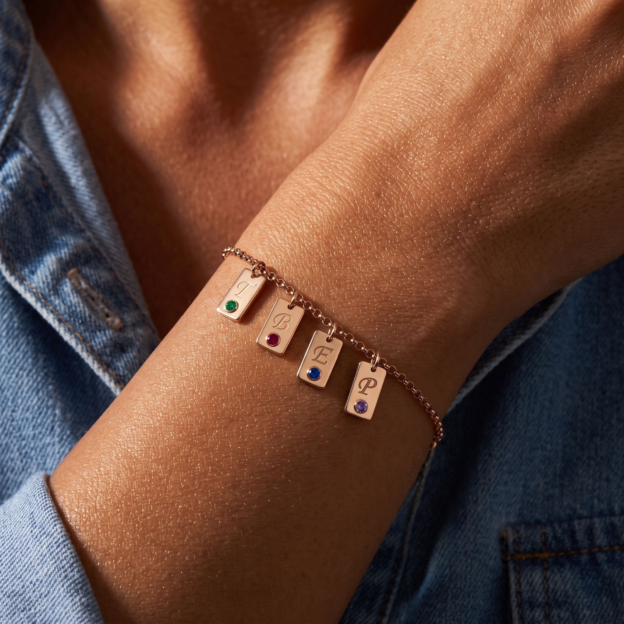 Pulseira de Birthstone Inicial "Nova"